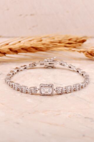 Baget Pırlanta Montürlü Rodyumlu Gümüş Bileklik 4463