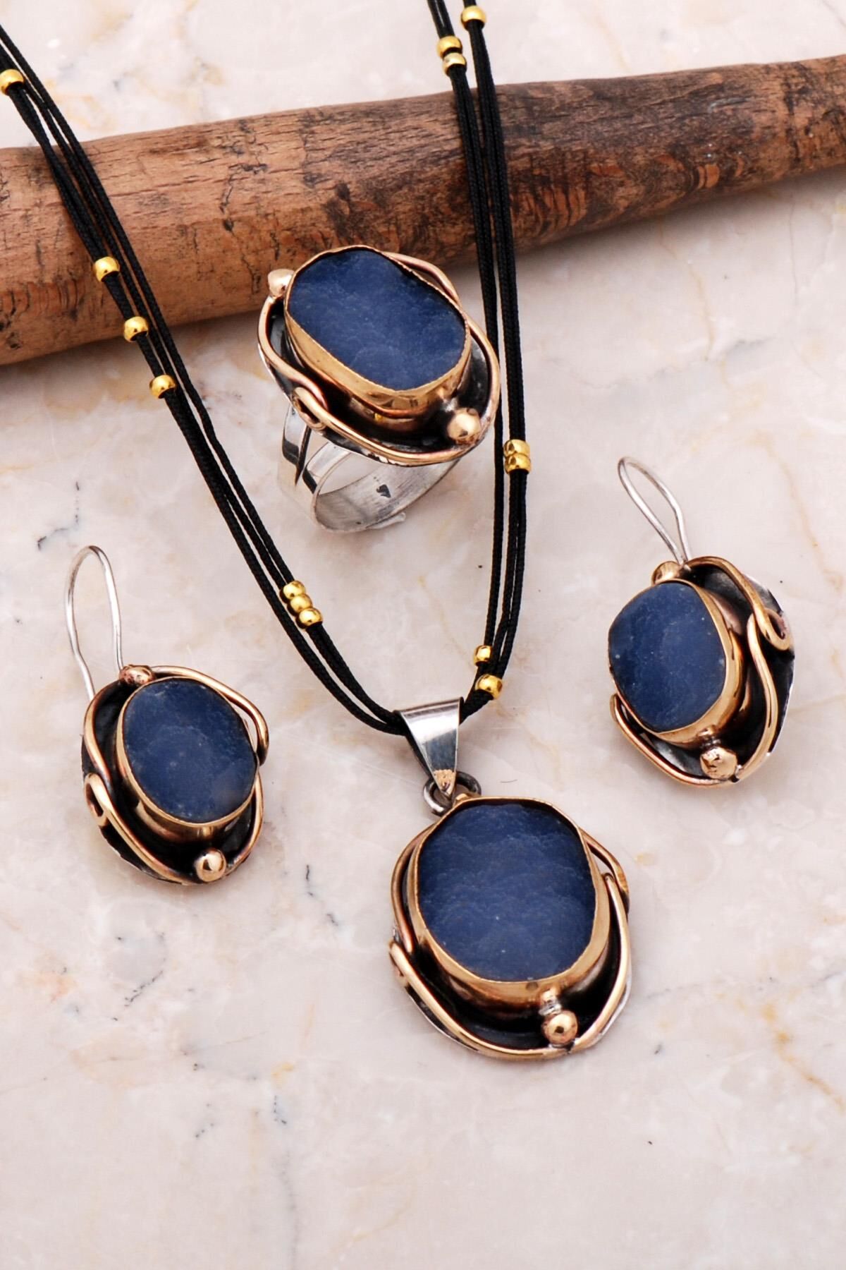 Kalsedon Taşlı Sarma Elişi Gümüş Set 2167