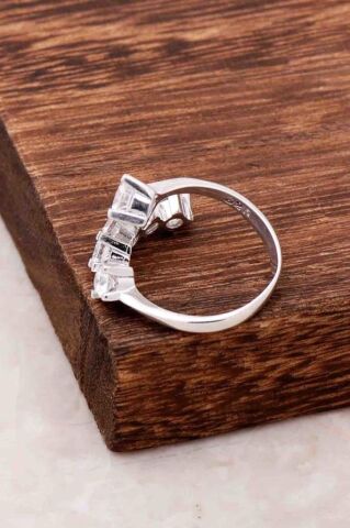 Tek Taş Beş Taş Kombin Tasarım Gümüş Yüzük 2671