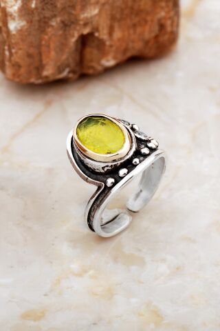 Paraiba Taşlı Çekiç Dövme Elişi Tasarım Gümüş Yüzük 5841