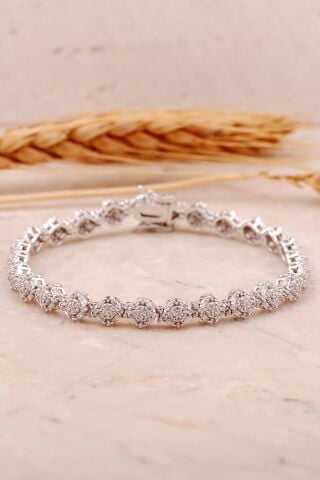 Baget Pırlanta Montürlü Rodyumlu Gümüş Bileklik 4465