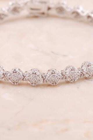 Baget Pırlanta Montürlü Rodyumlu Gümüş Bileklik 4465