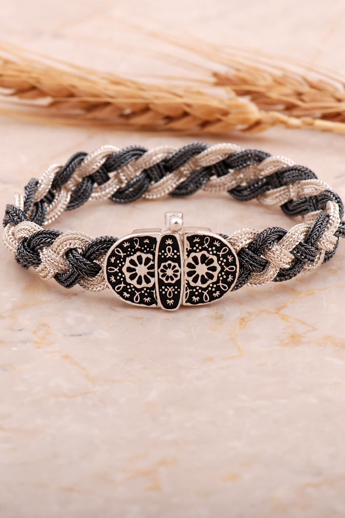 Midyat Hasır Örme 925 Ayar Gümüş Bileklik 4450