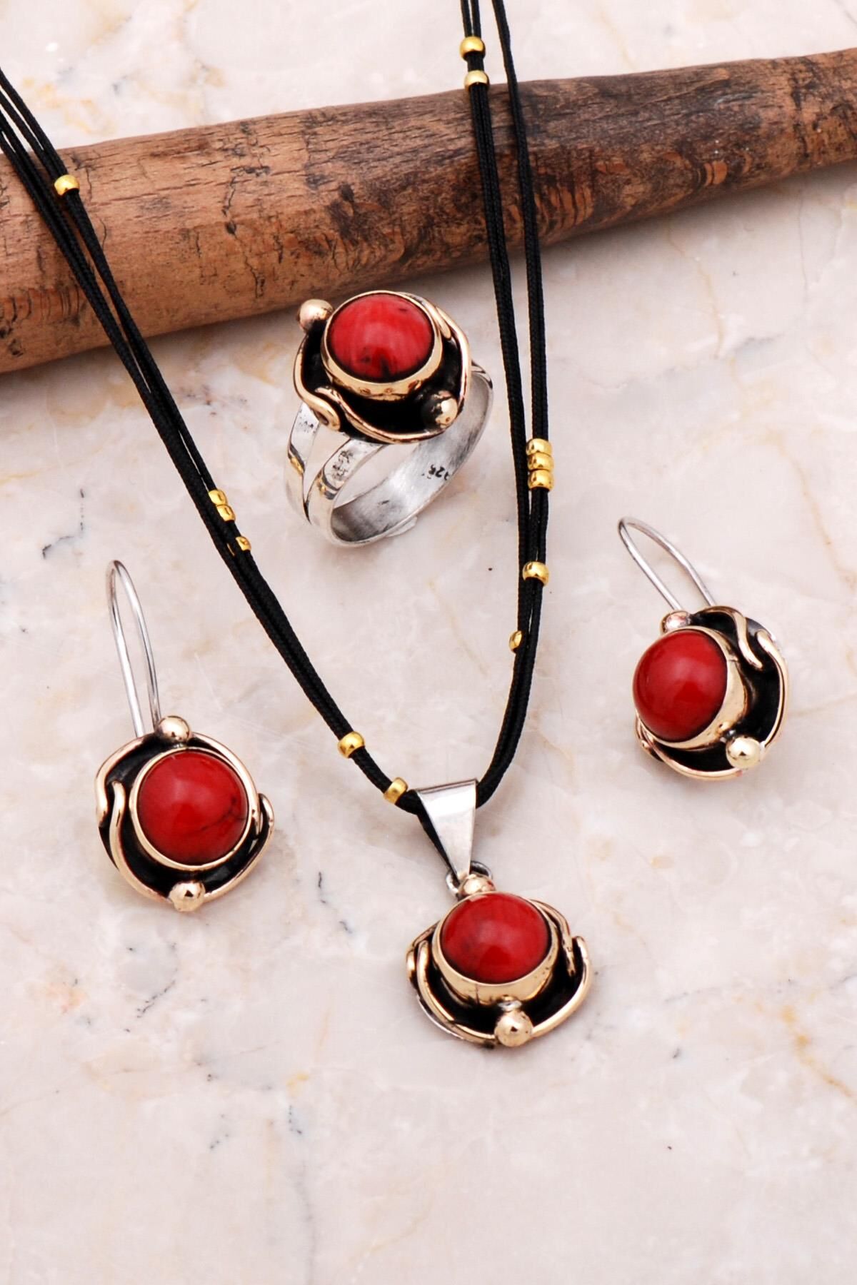 Mercan Sarma Elişi Gümüş Set 2171