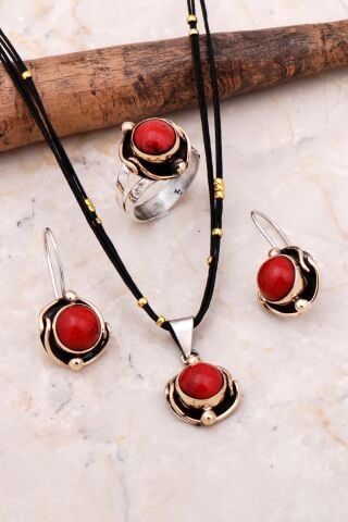 Mercan Sarma Elişi Gümüş Set 2171