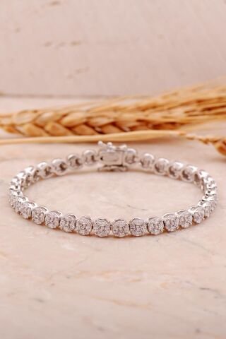 Pırlanta Montürlü Rodyumlu Gümüş Bileklik 4466