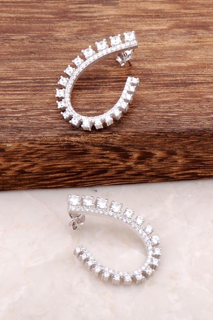 Trend Tasarım Rodyumlu Gümüş Küpe 1944