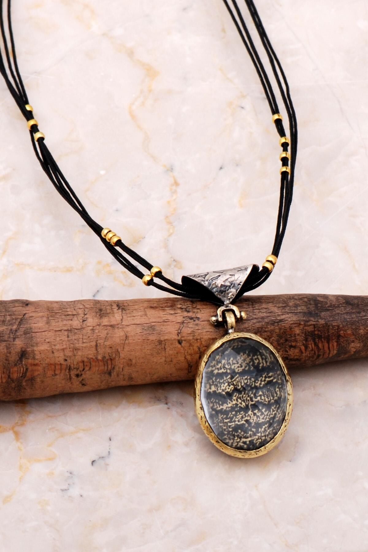 Ayetel Kürsi Yazılı Elişi Gümüş Kolye 7092