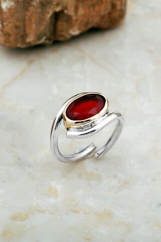 Kök Yakut Taşlı Tasarım Gümüş Yüzük 5845