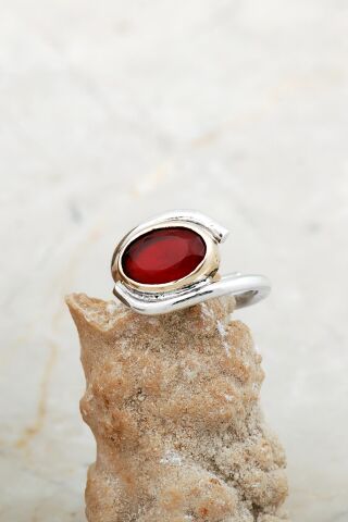 Kök Yakut Taşlı Tasarım Gümüş Yüzük 5845