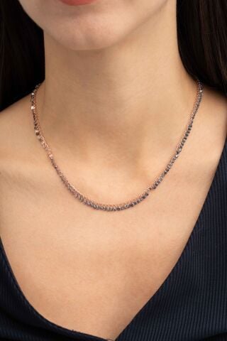 Pullu Mistik Topaz Taşlı Rose Gümüş Kolye 7249