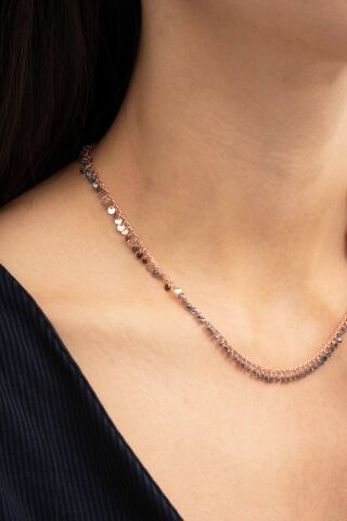 Pullu Mistik Topaz Taşlı Rose Gümüş Kolye 7249