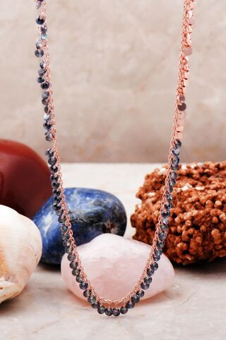 Pullu Mistik Topaz Taşlı Rose Gümüş Kolye 7249