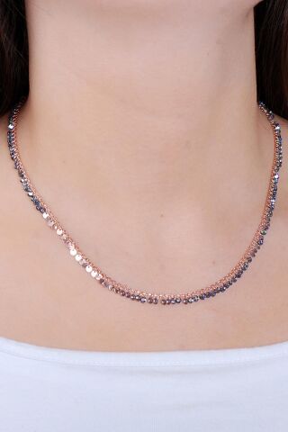 Pullu Mistik Topaz Taşlı Rose Gümüş Kolye 7249