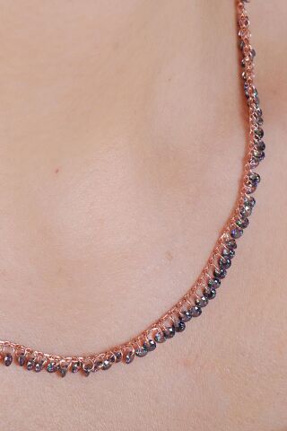 Pullu Mistik Topaz Taşlı Rose Gümüş Kolye 7249