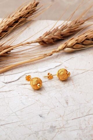 Kazaziye İşlemeli Altın Kaplama 1000 Ayar Gümüş Küpe 7407