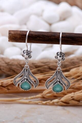 Klasedon Taşlı Yaprak Telkari Elişi Gümüş Küpe 5773