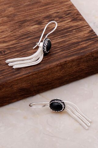 Onix Taşlı Sallantılı Elişi Gümüş Küpe 4919