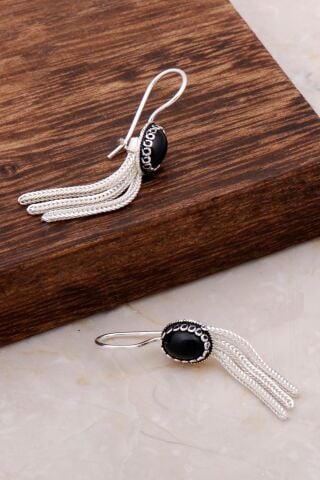 Onix Taşlı Sallantılı Elişi Gümüş Küpe 4919