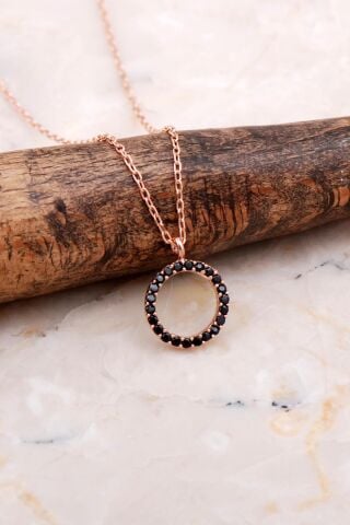 Halka Rose Gümüş Safir Taşlı Kolye 7841
