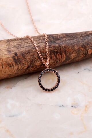 Halka Rose Gümüş Safir Taşlı Kolye 7841
