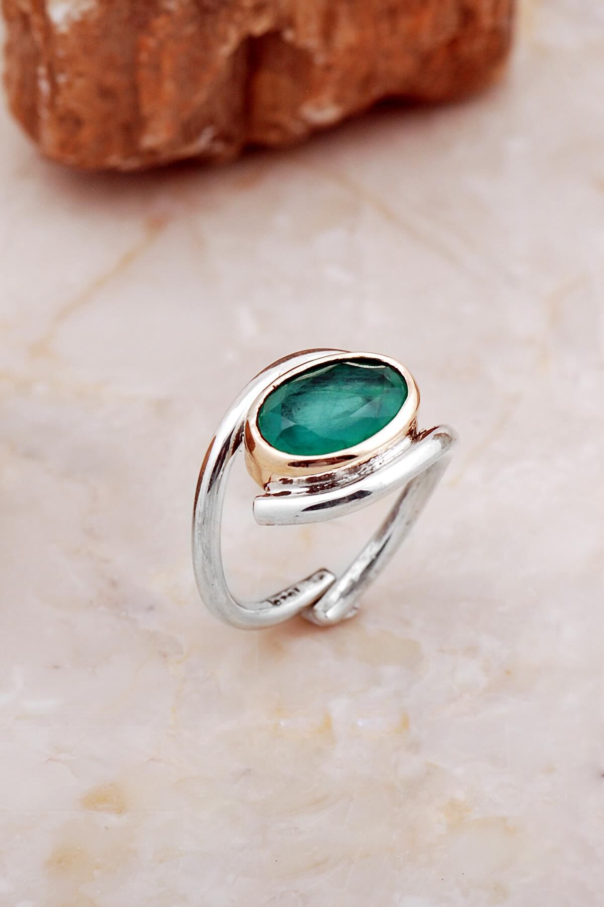 Yeşil Paraiba Taşlı Tasarım Gümüş Yüzük 5848