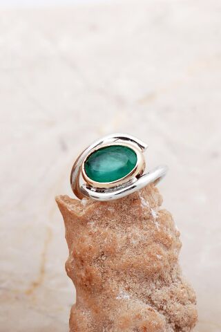 Yeşil Paraiba Taşlı Tasarım Gümüş Yüzük 5848