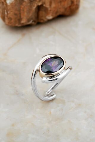 Ametist Taşlı Tasarım Gümüş Yüzük 5849