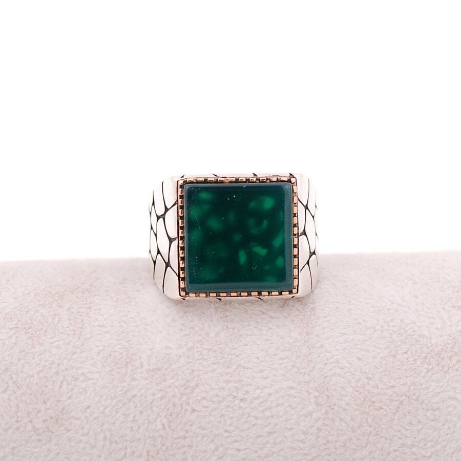 Yeşim Taşlı Tasarım Gümüş Erkek Yüzük 1321