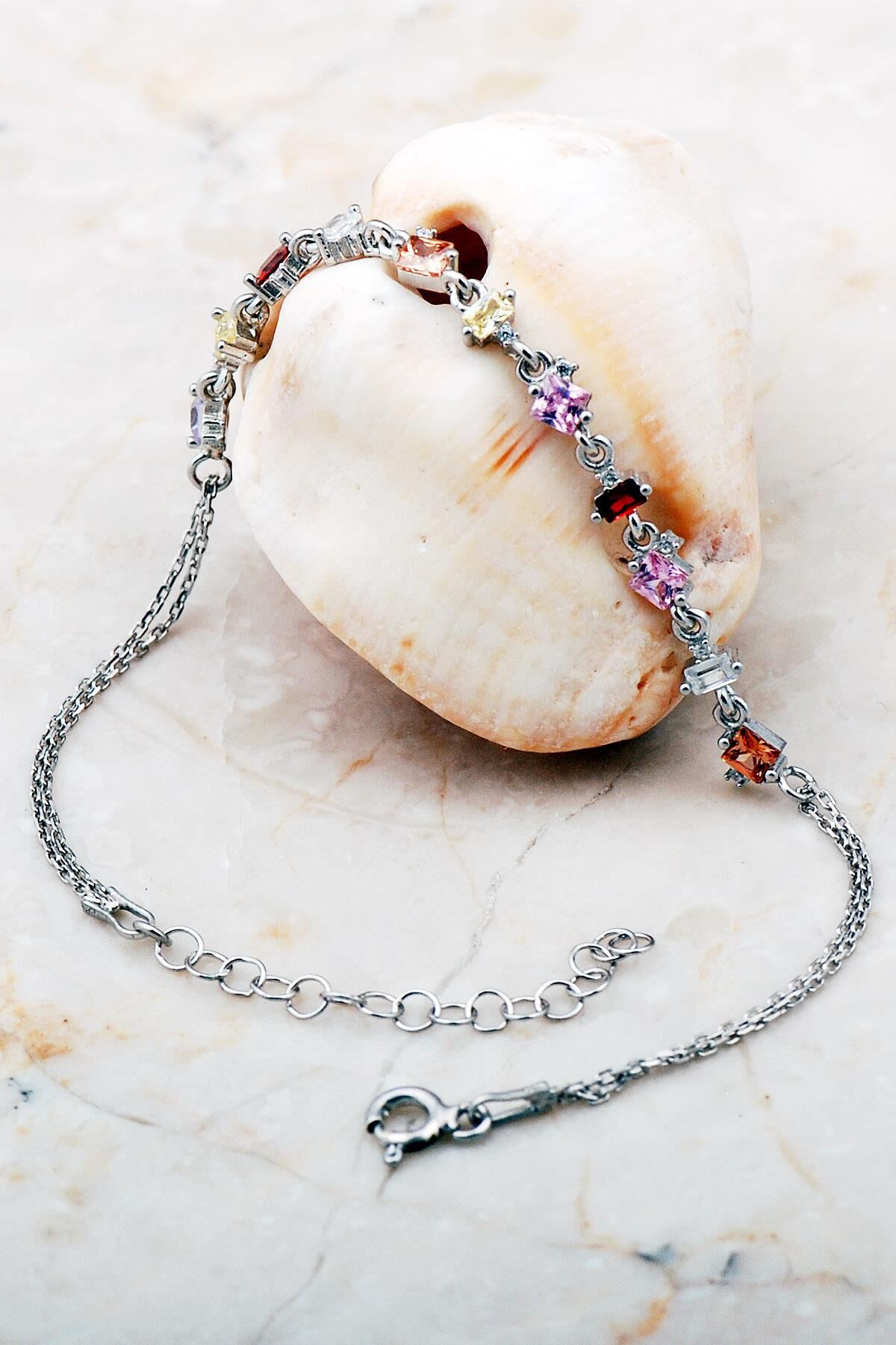 Baget Mix Taşlı İnce Rodyumlu Gümüş Bileklik 3766