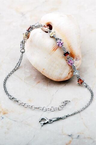 Baget Mix Taşlı İnce Rodyumlu Gümüş Bileklik 3766