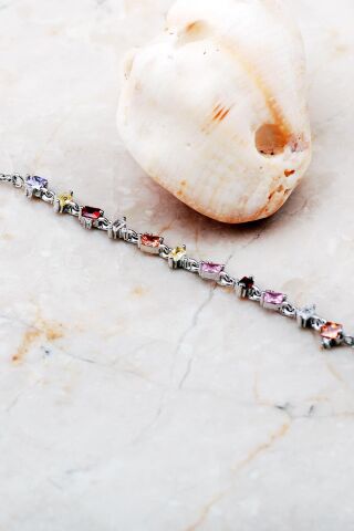 Baget Mix Taşlı İnce Rodyumlu Gümüş Bileklik 3766