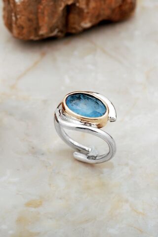 Mavi Paraiba Taşlı Tasarım Gümüş Yüzük 5850