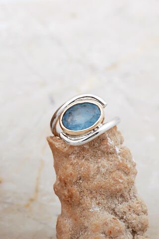 Mavi Paraiba Taşlı Tasarım Gümüş Yüzük 5850