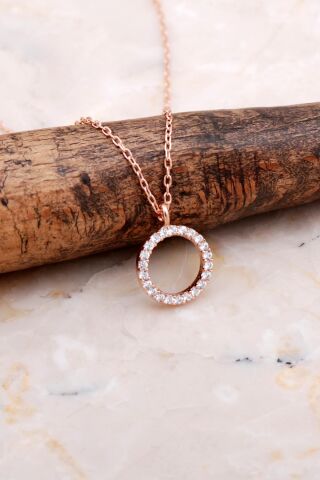 Halka Rose Gümüş Taşlı Kolye 7844