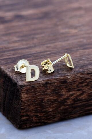 D Harfi Altın Kaplama Gümüş Küpe 5953