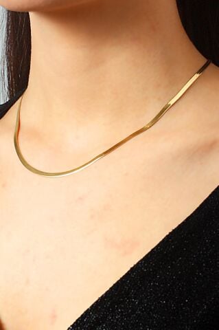 İtalyan Ezme Altın Yaldızlı Gümüş Zincir Kolye 3957