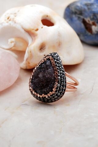 Ametist Taşlı Rose Gümüş Yüzük 3149