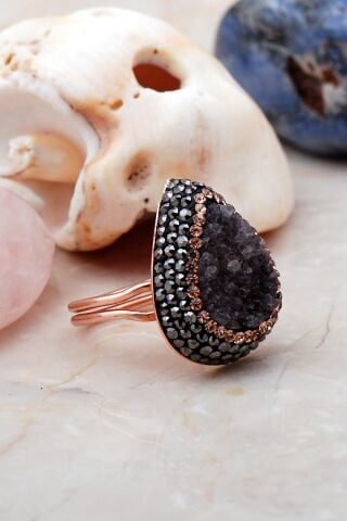 Ametist Taşlı Rose Gümüş Yüzük 3149