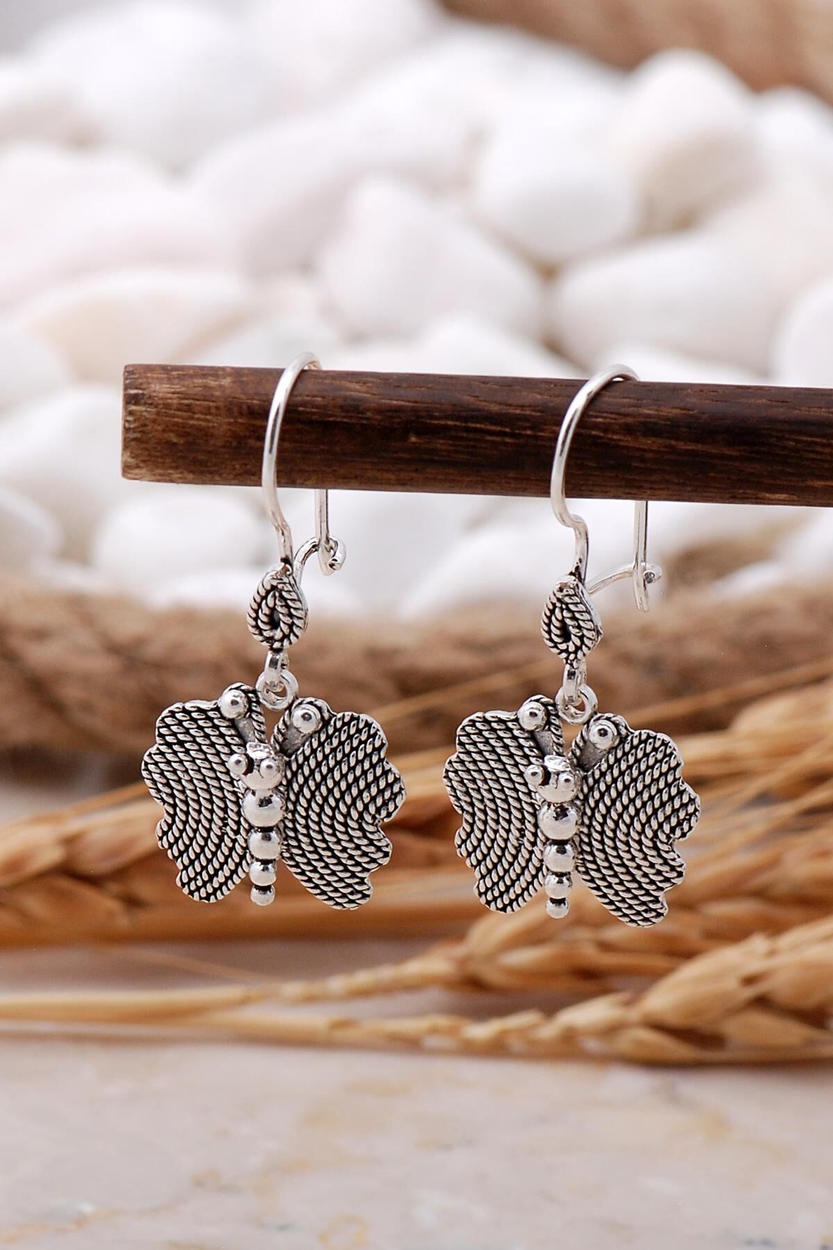 Kelebek Telkari Elişi Gümüş Küpe 5778