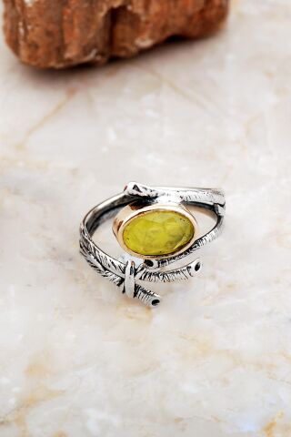 Paraiba Taşlı Sarmaşık Tasarım Gümüş Yüzük 5855