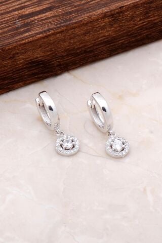 Tek Taş Sallantılı Gümüş Halka Küpe 4927