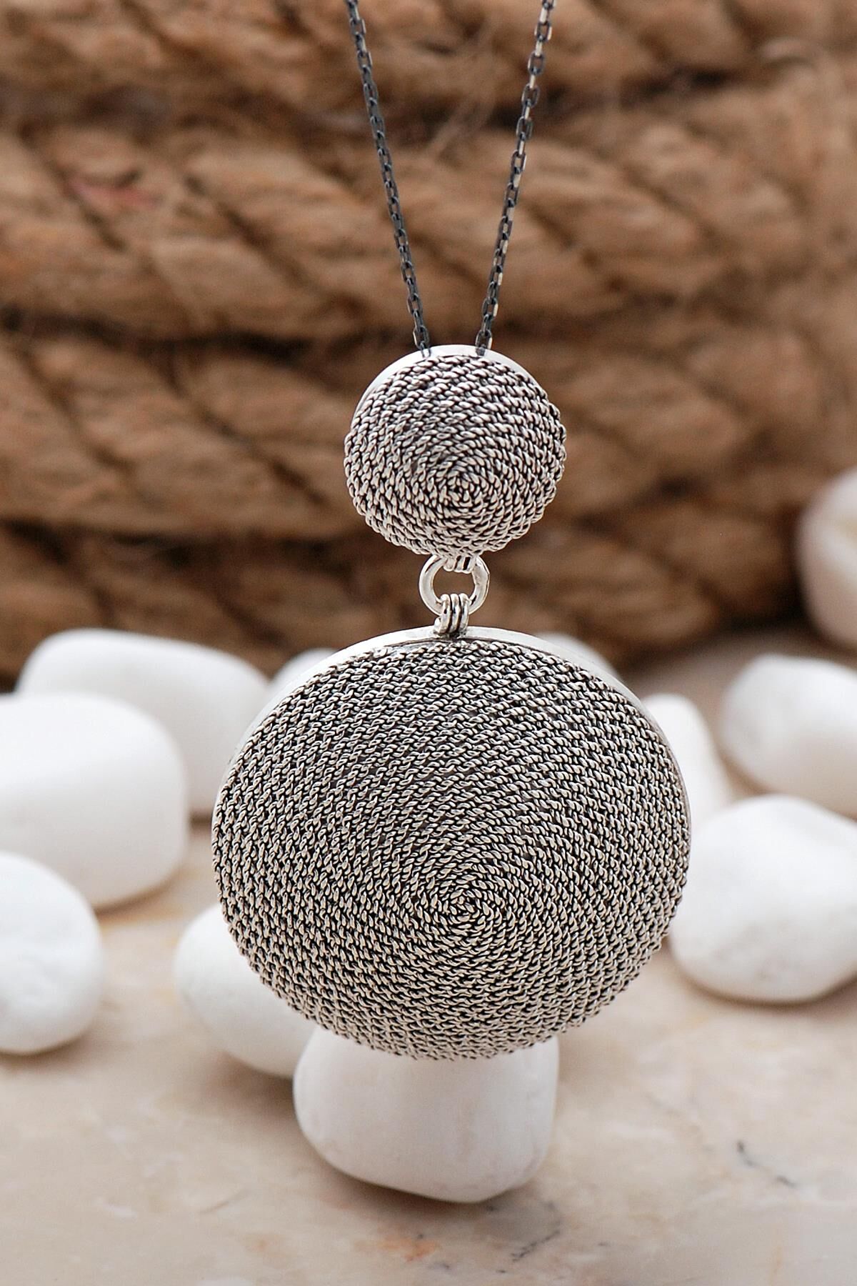 Telkari İşlemeli Sarma Elişi Gümüş Kolye 3866