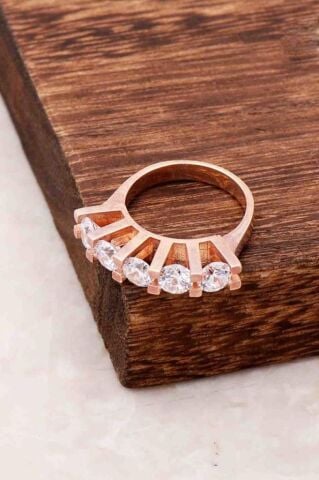 Beş Taş Tasarım Rose Gümüş Yüzük 2673