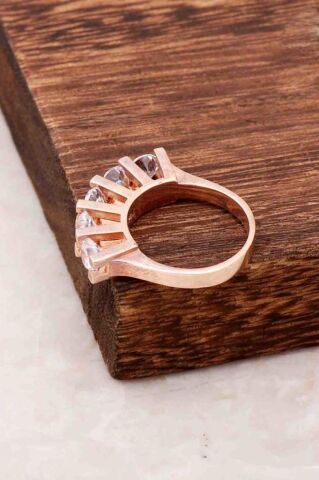 Beş Taş Tasarım Rose Gümüş Yüzük 2673