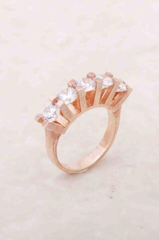 Beş Taş Tasarım Rose Gümüş Yüzük 2673