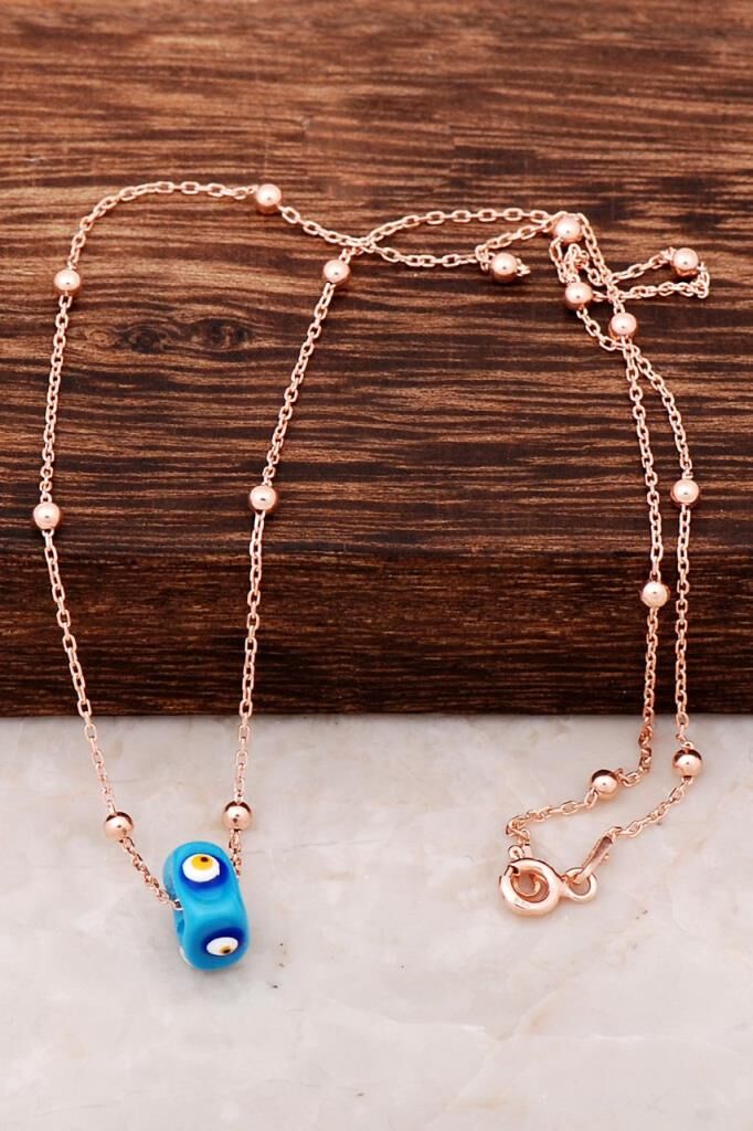 Cam Göz Dorika Rose 925 Ayar Gümüş Trend Kolye 6441