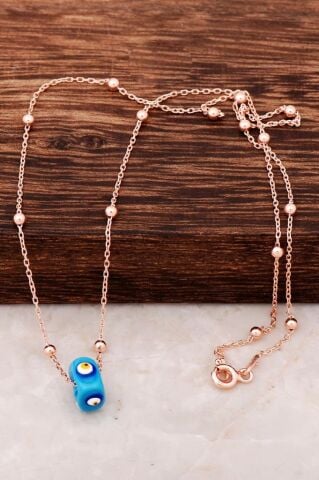 Cam Göz Dorissa Rose Gümüş Trend Kolye 6441