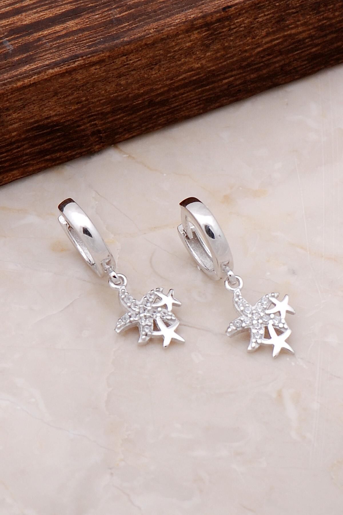 Deniz Yıldızı Sallantılı Gümüş Halka Küpe 4928