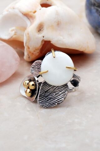 Dövme Elişi Tasarım Sedef Taşlı Gümüş Yüzük 3150